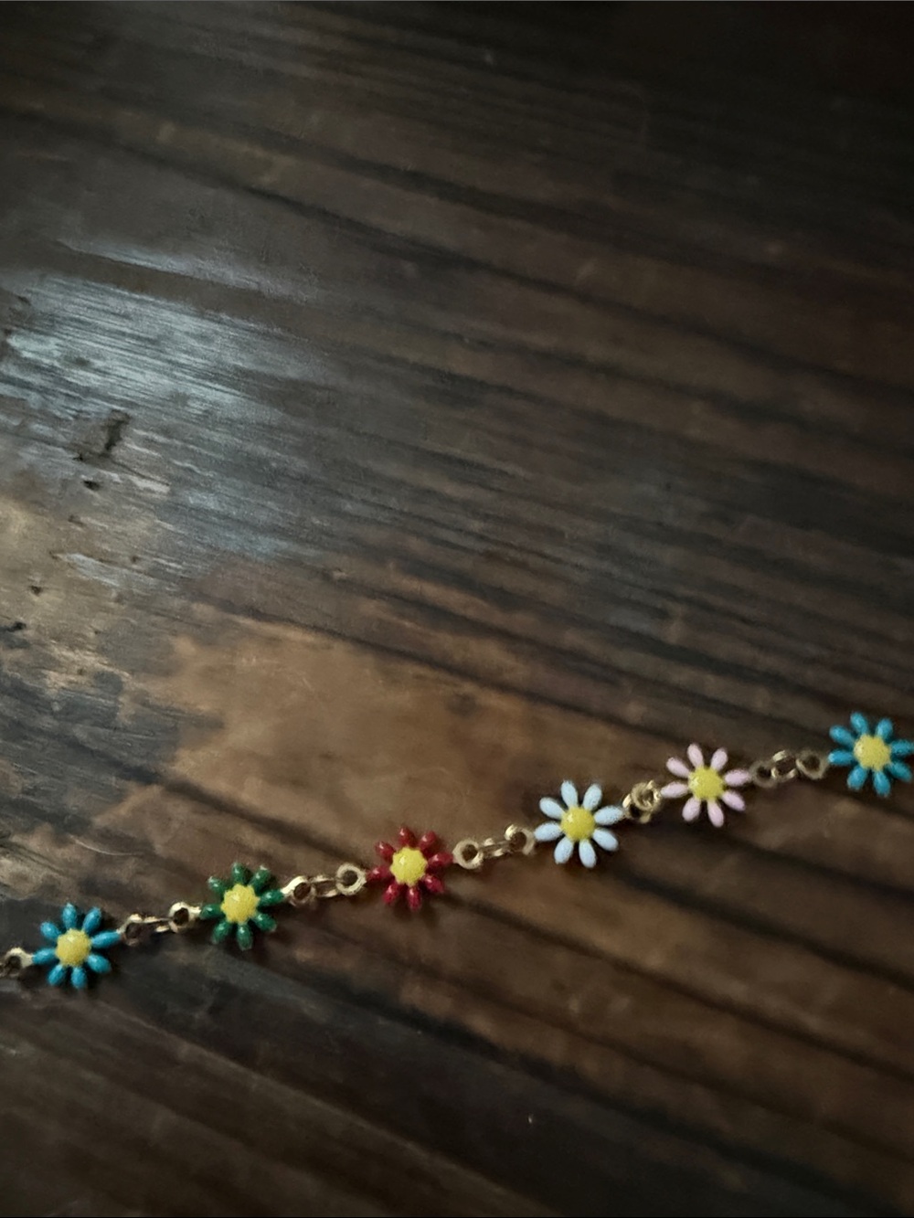 18K gold PVD Multicolor Daisy Link Bracelet. Adjustable - Picture 2 of 5